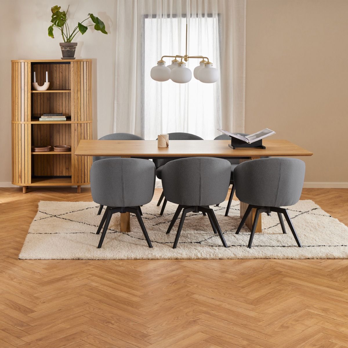 Darlene Dining Chair with Armrest and Swivel Function in Grey - INSIDE HOUSE