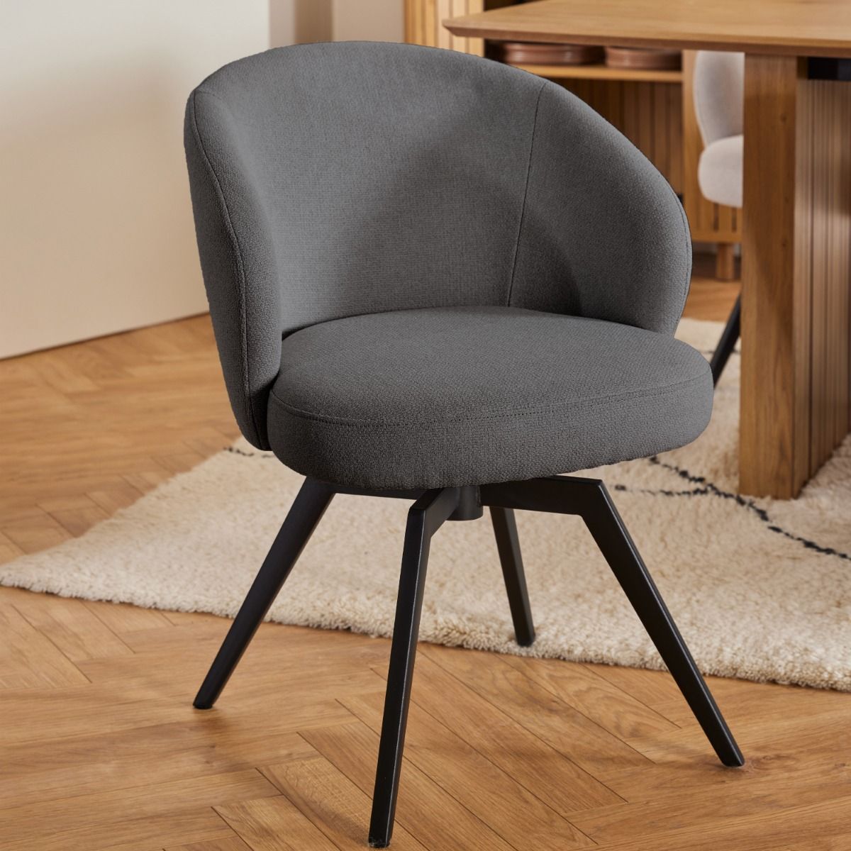 Darlene Dining Chair with Armrest and Swivel Function in Grey - INSIDE HOUSE