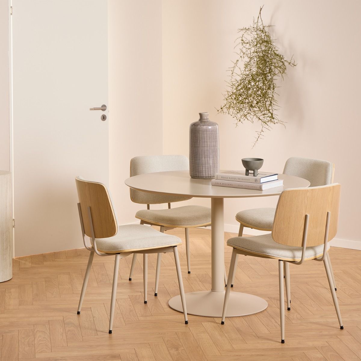 Owen Dining Chair in Apia Fabric Beige Set of 2 - INSIDE HOUSE