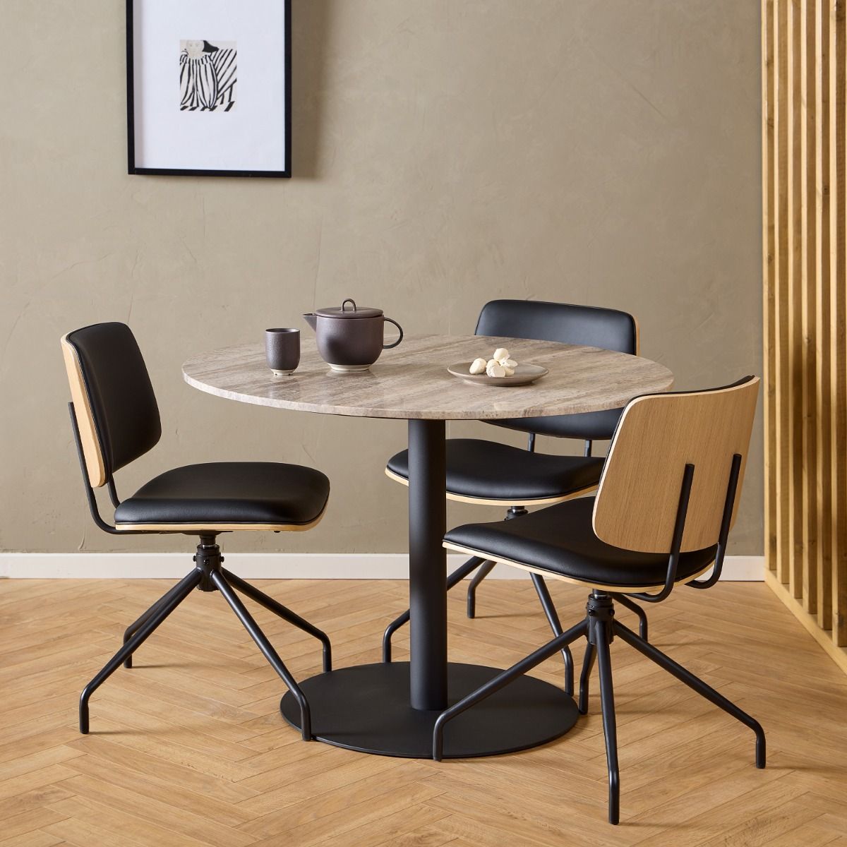 Owen Swivel Dining Chairs in Matt Black Set of 2 - INSIDE HOUSE