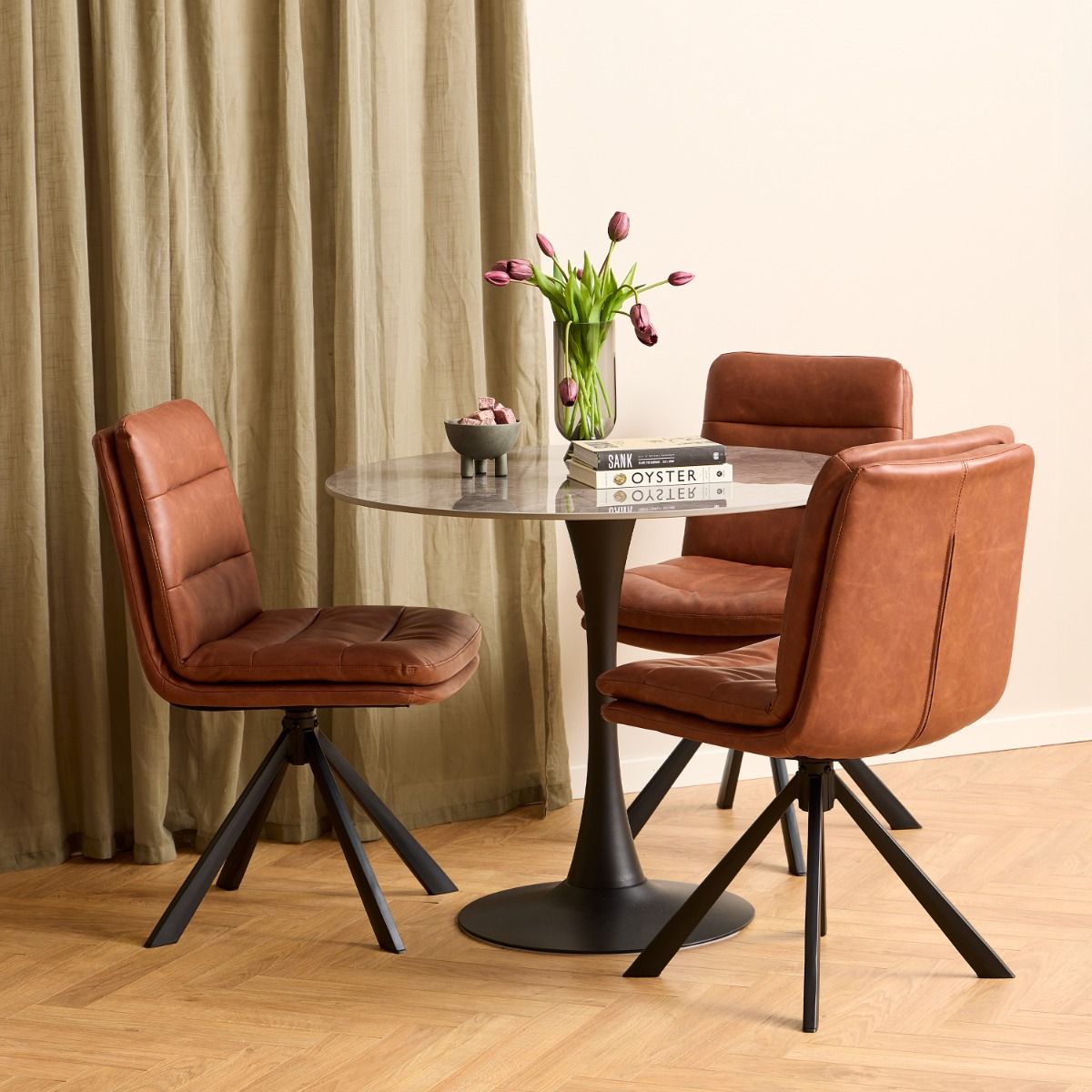 Dean Brandy PU Swivel Dining Chair Set of 2 - INSIDE HOUSE