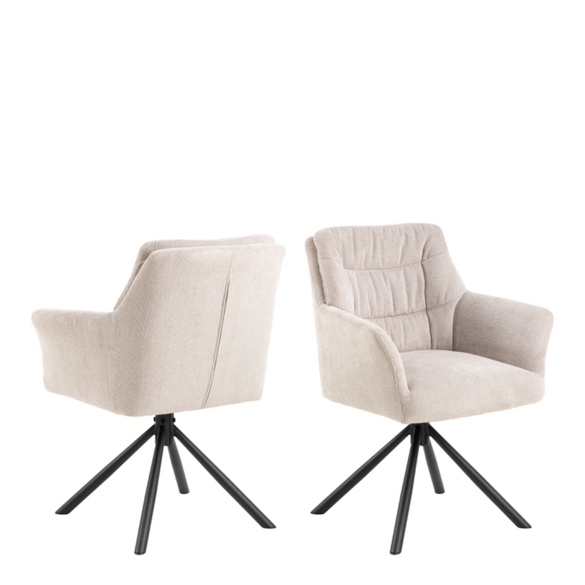Alonso Swivel Cream Dining Chair with Armrest Set of 2 - INSIDE HOUSE