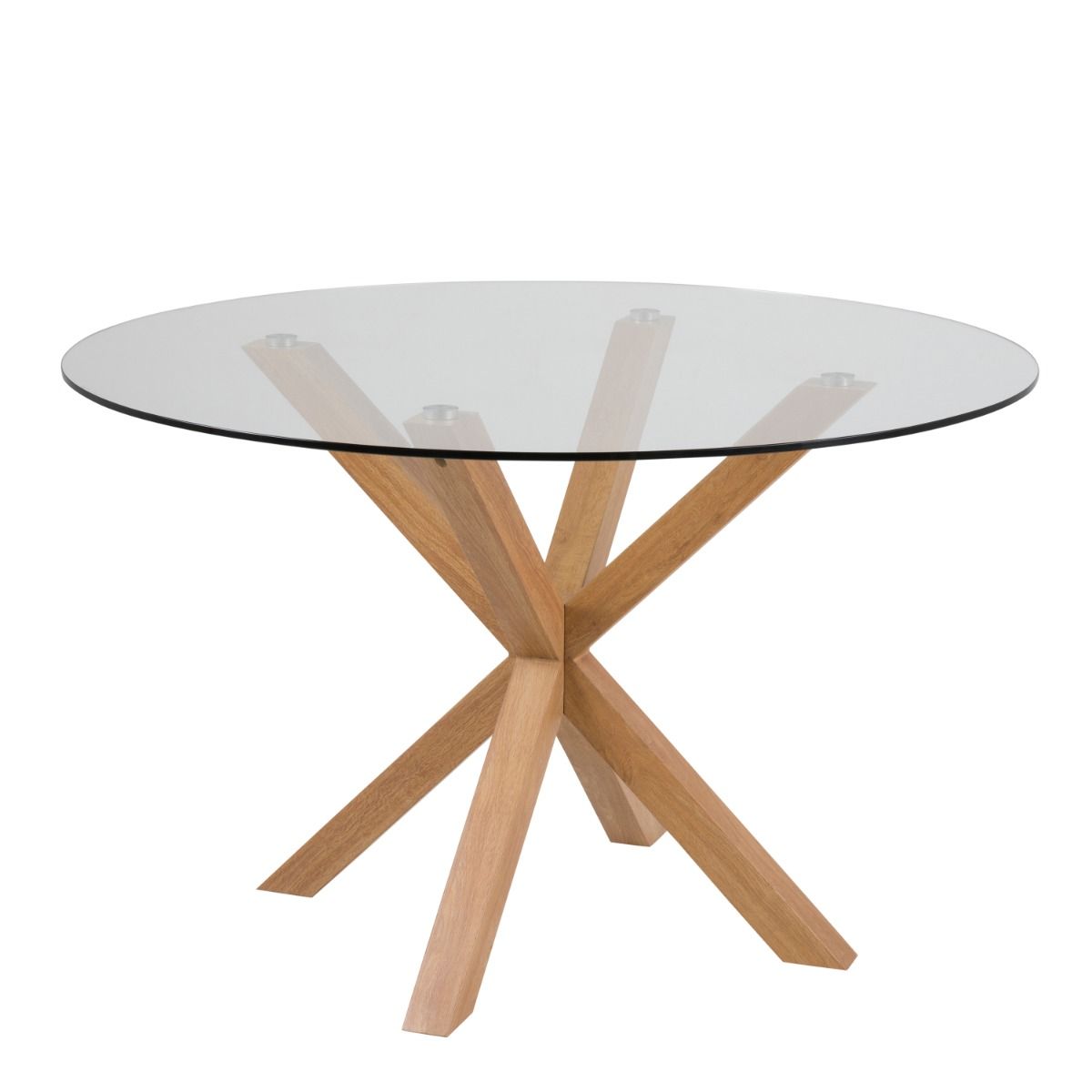 Heaven Round Dining Table with Glass Top and Oak-Look Steel Base 119 x 75.5 cm - INSIDE HOUSE