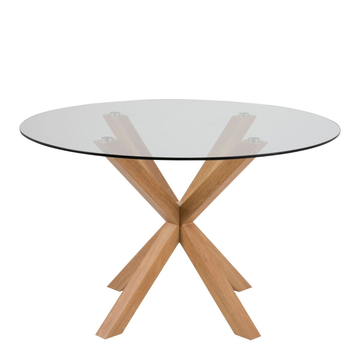 Heaven Round Dining Table with Glass Top and Oak-Look Steel Base 119 x 75.5 cm - INSIDE HOUSE