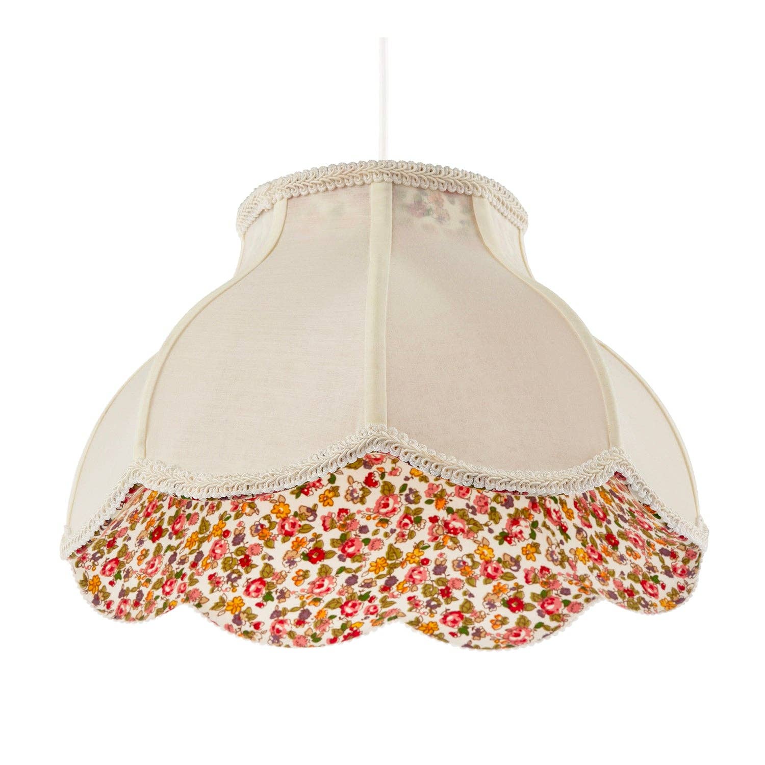 Cream Victorian Lamp Shade with Scallop Edges and Floral Inner Lining