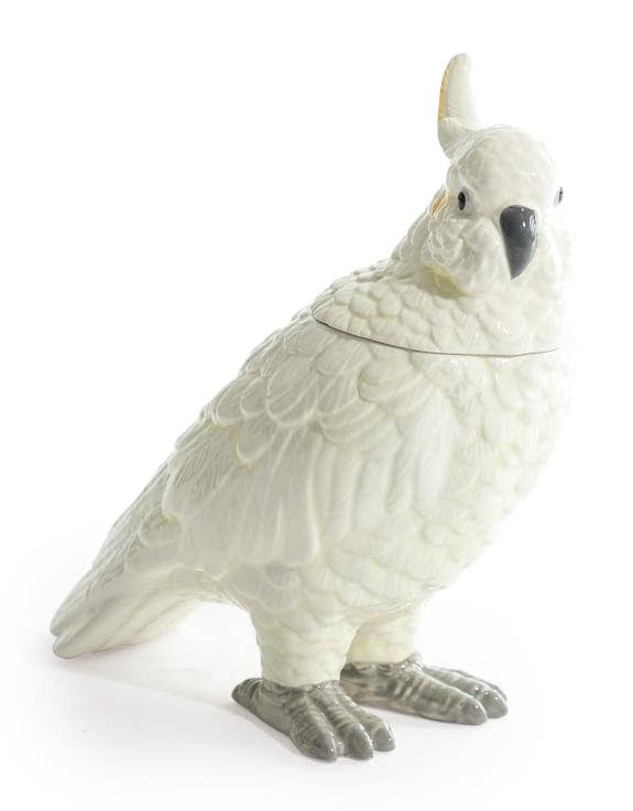 White Ceramic Parrot Storage Jar/Vase, Removable Head