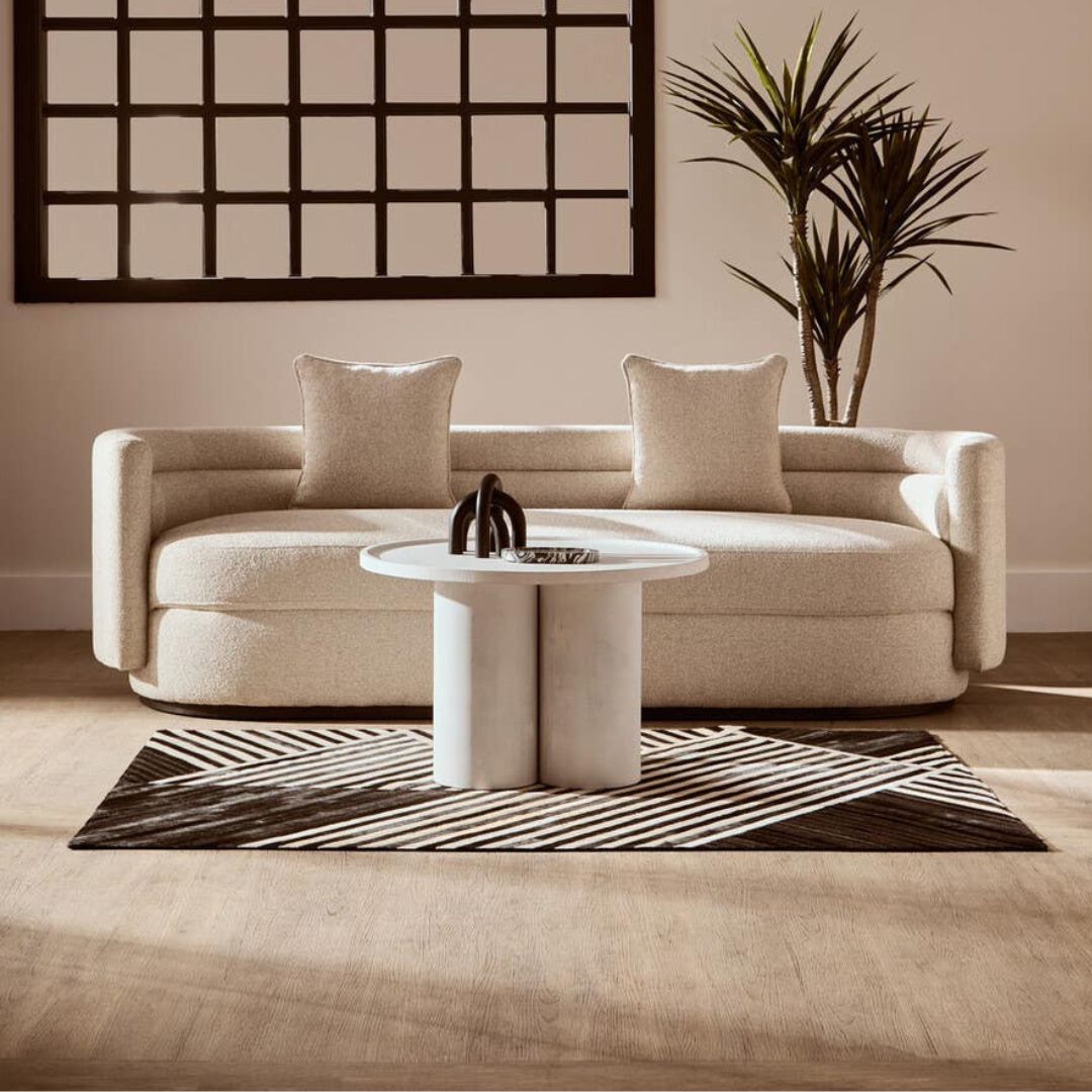 Allegra Ivory Linen Curved 3-Seater Sofa - INSIDE HOUSE