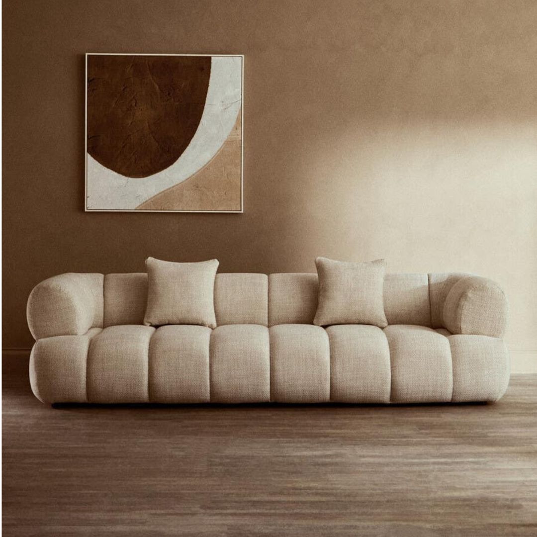 Alora Cream Linen Curved 3-Seater Sofa - INSIDE HOUSE