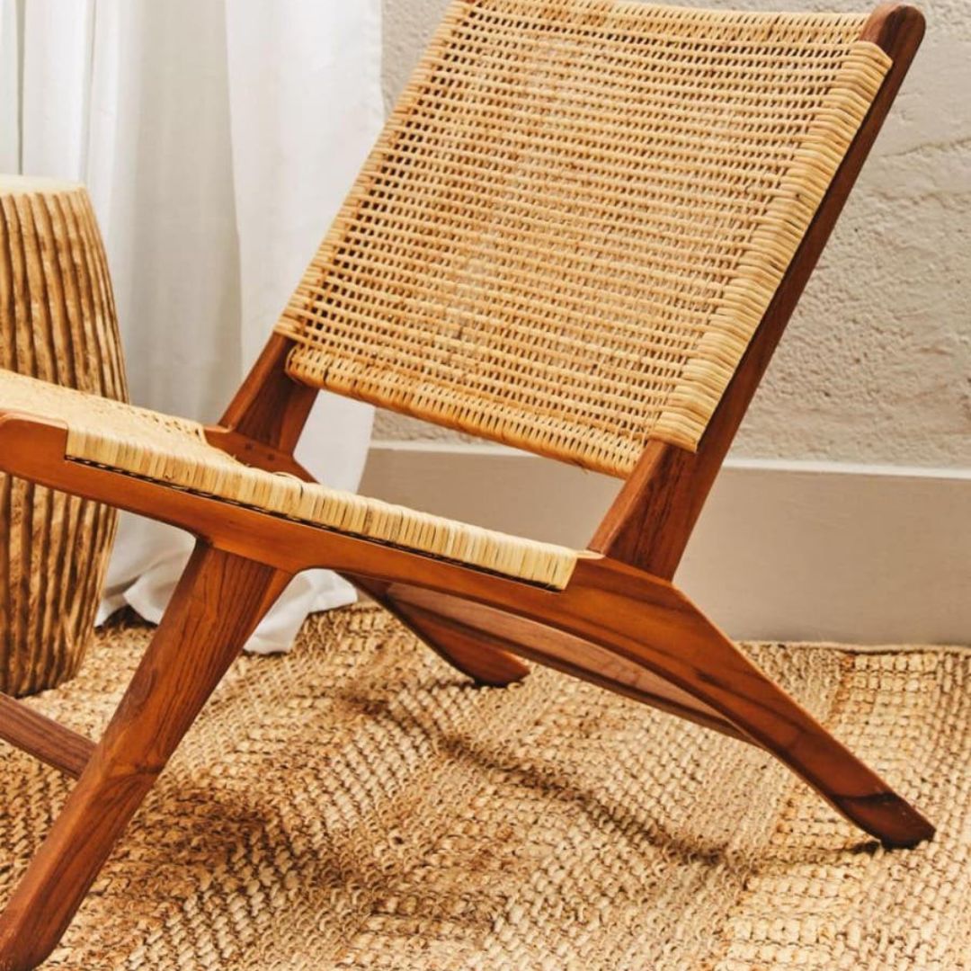 Araya Natural Rattan Lounge Chair – Teak Frame - INSIDE HOUSE
