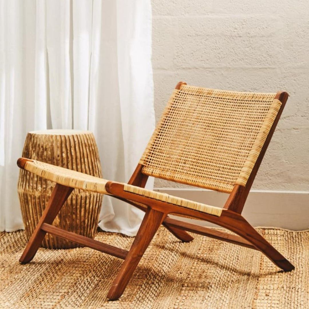 Araya Natural Rattan Lounge Chair – Teak Frame - INSIDE HOUSE