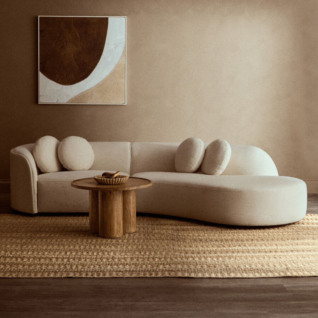 Aurelia Cream Linen Curved 3-Seater Sofa - INSIDE HOUSE