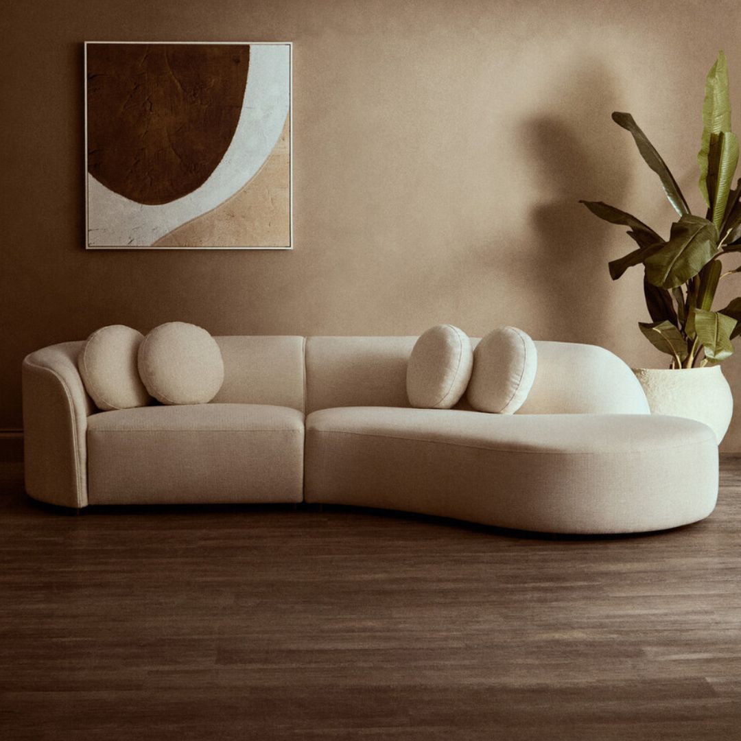 Aurelia Cream Linen Curved 3-Seater Sofa - INSIDE HOUSE