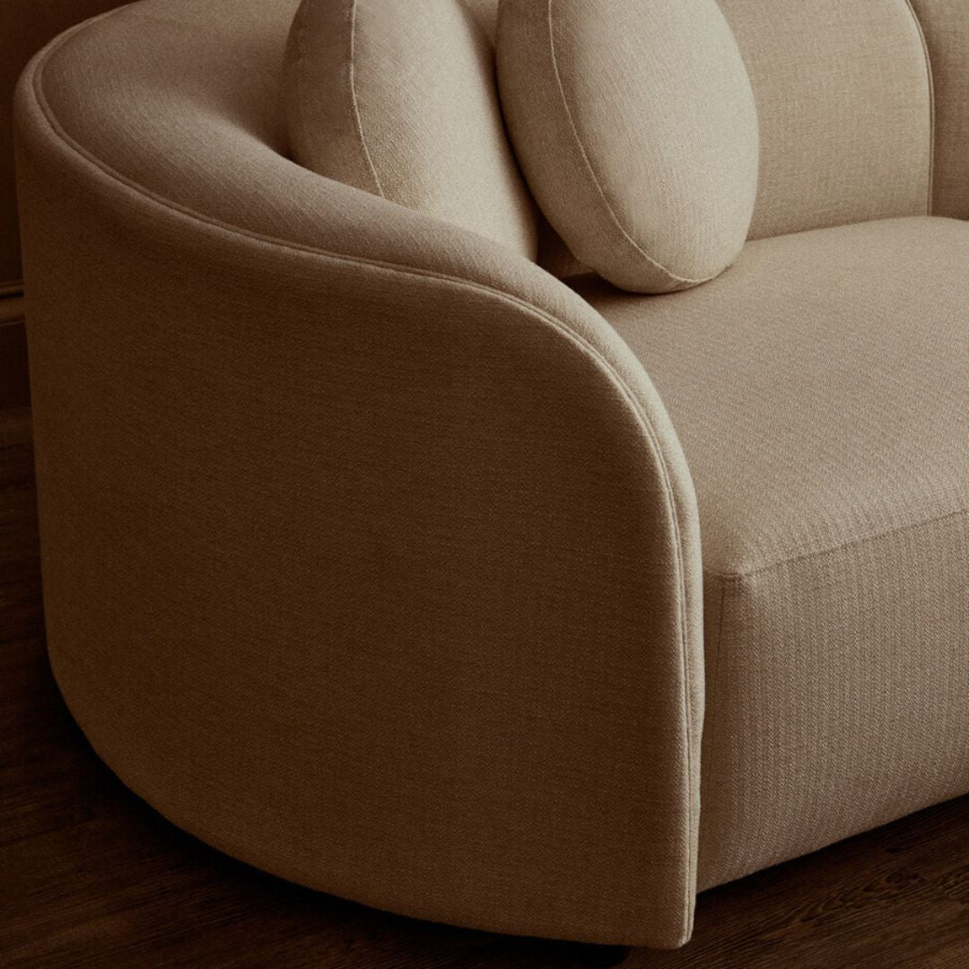 Aurelia Cream Linen Curved 3-Seater Sofa - INSIDE HOUSE