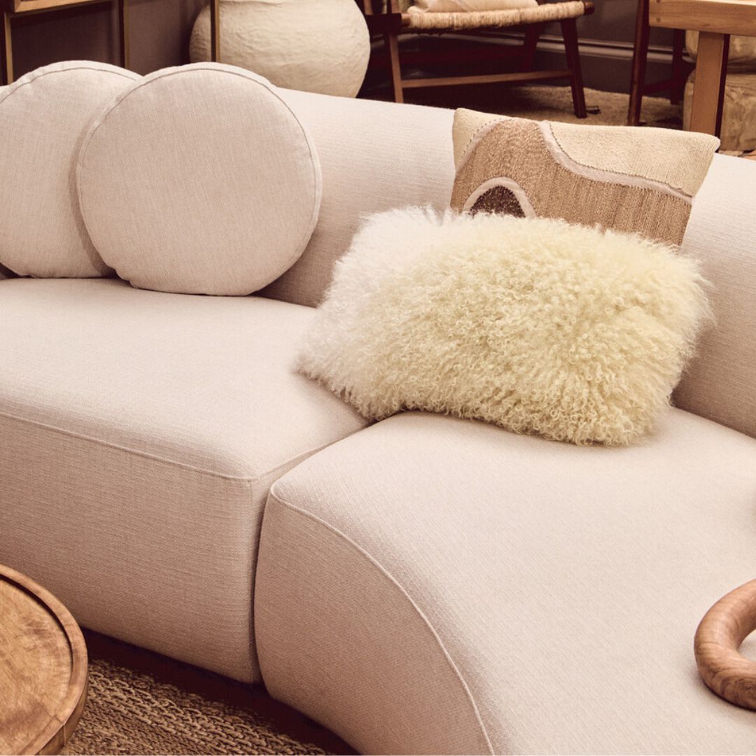 Aurelia Cream Linen Curved 3-Seater Sofa - INSIDE HOUSE