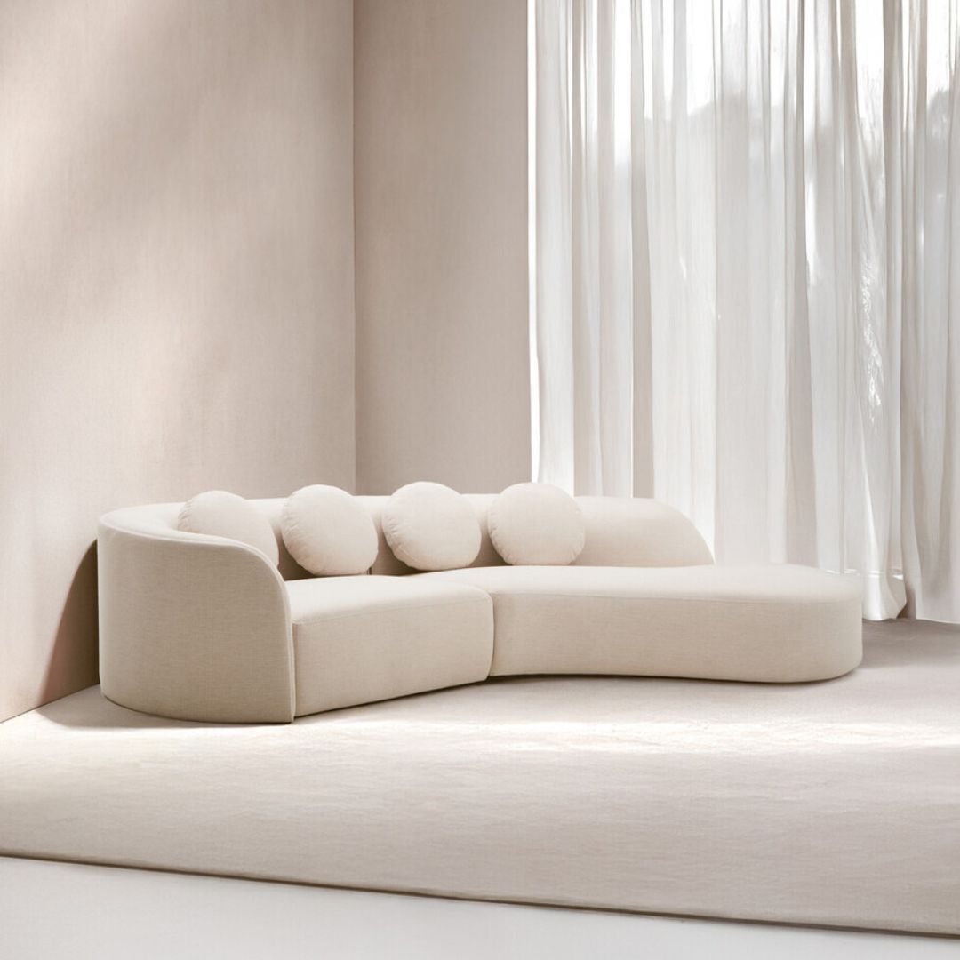 Aurelia Cream Linen Curved 3-Seater Sofa - INSIDE HOUSE