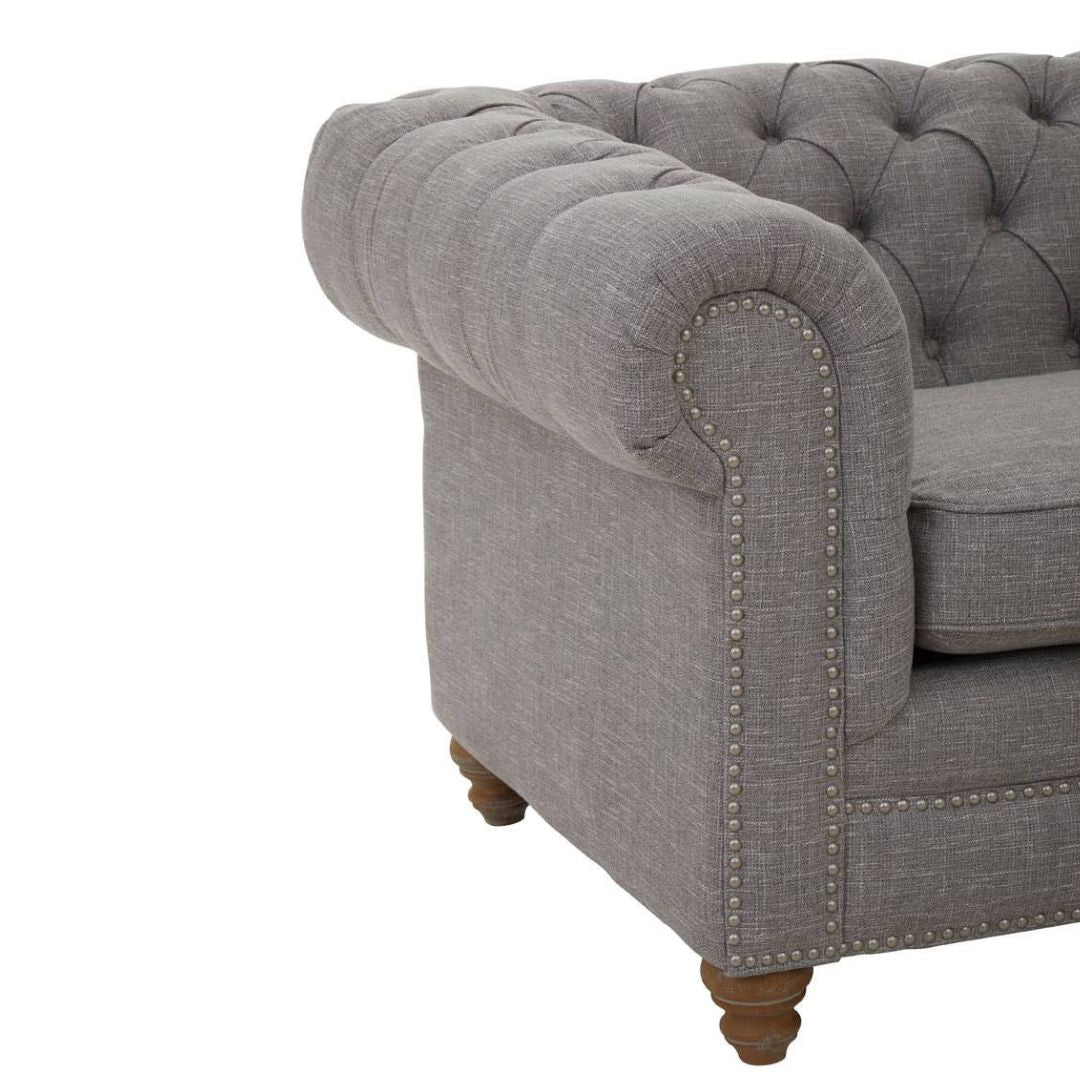 Carlotta Grey Linen Chesterfield 2-Seat Sofa - INSIDE HOUSE