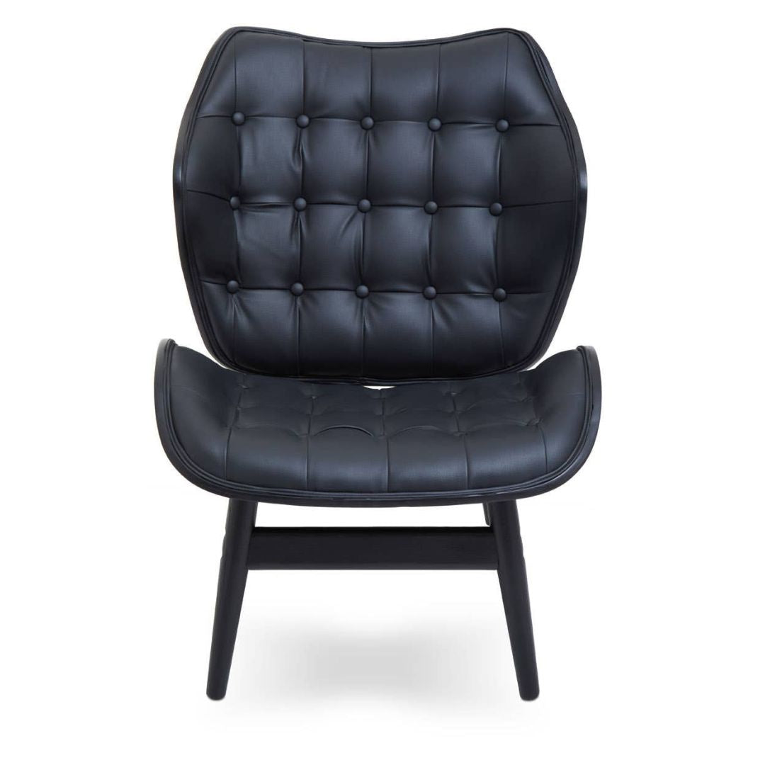 Carlton Tufted Sculptural Lounge Chair – Black Leather Effect & Black Elmwood - INSIDE HOUSE