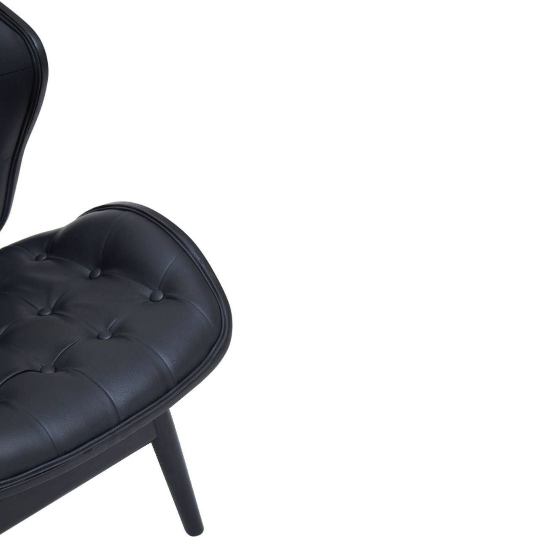Carlton Tufted Sculptural Lounge Chair – Black Leather Effect &amp; Black Elmwood - INSIDE HOUSE