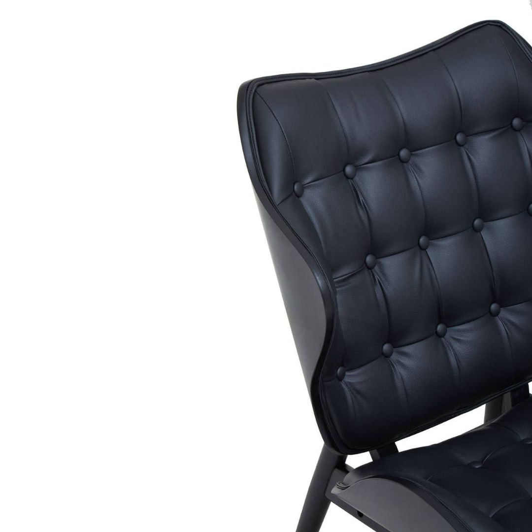 Carlton Tufted Sculptural Lounge Chair – Black Leather Effect & Black Elmwood - INSIDE HOUSE