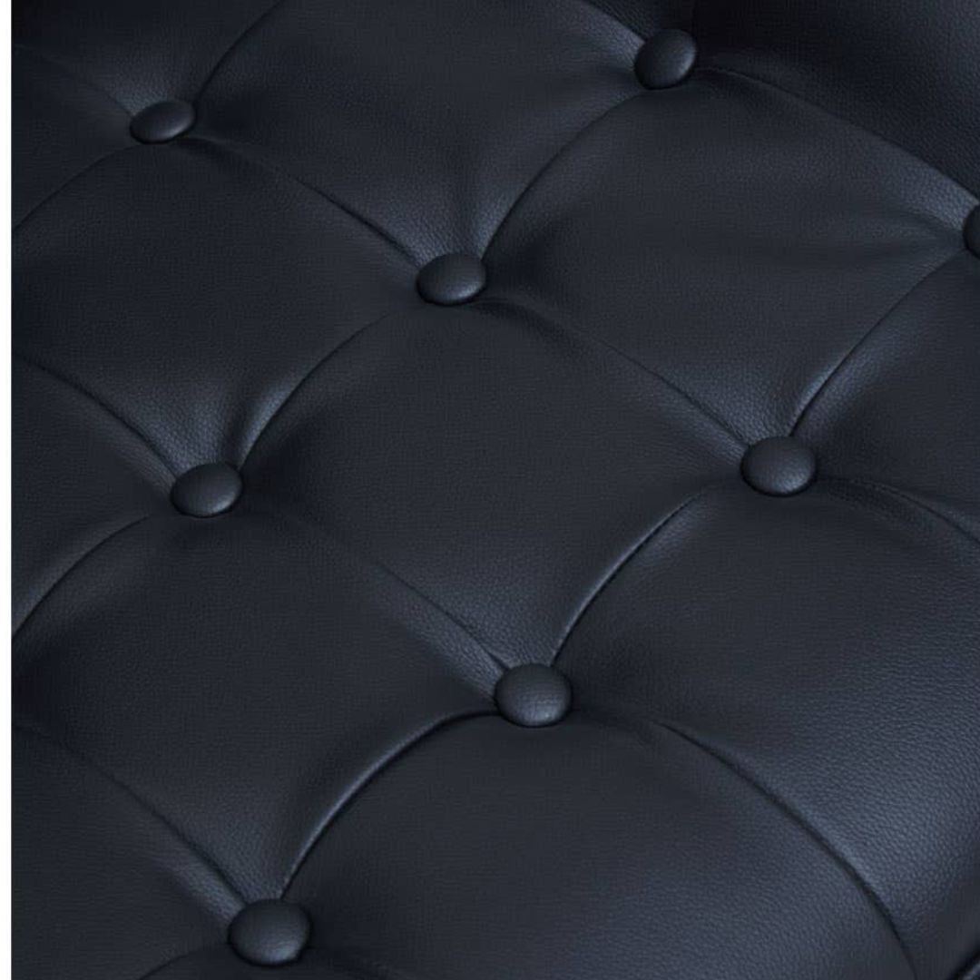 Carlton Tufted Sculptural Lounge Chair – Black Leather Effect &amp; Black Elmwood - INSIDE HOUSE