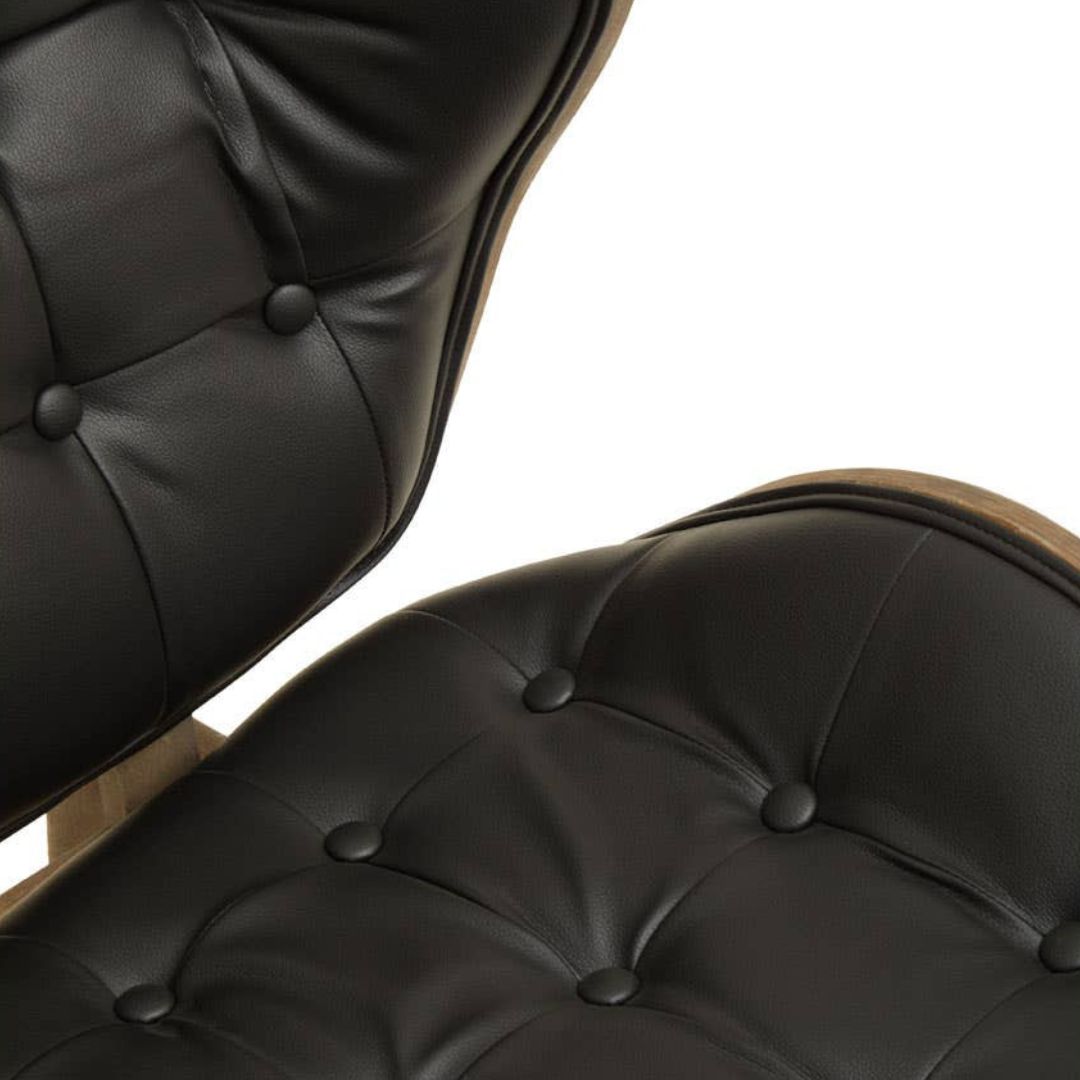 Carlton Tufted Sculptural Lounge Chair – Black Leather Effect &amp; Elmwood