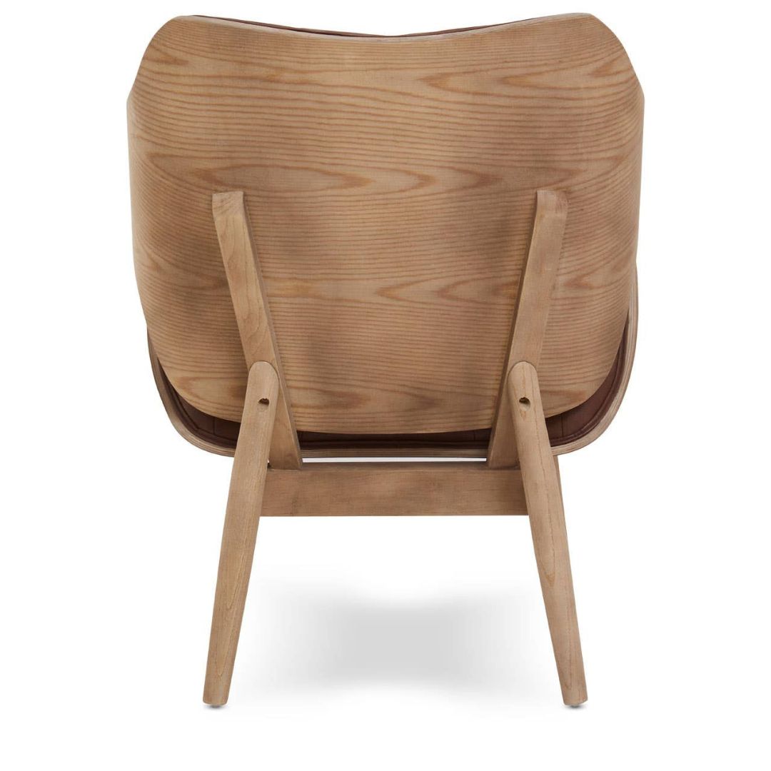 Carlton Tufted Sculptural Lounge Chair – Brown Leather Effect & Elmwood - INSIDE HOUSE