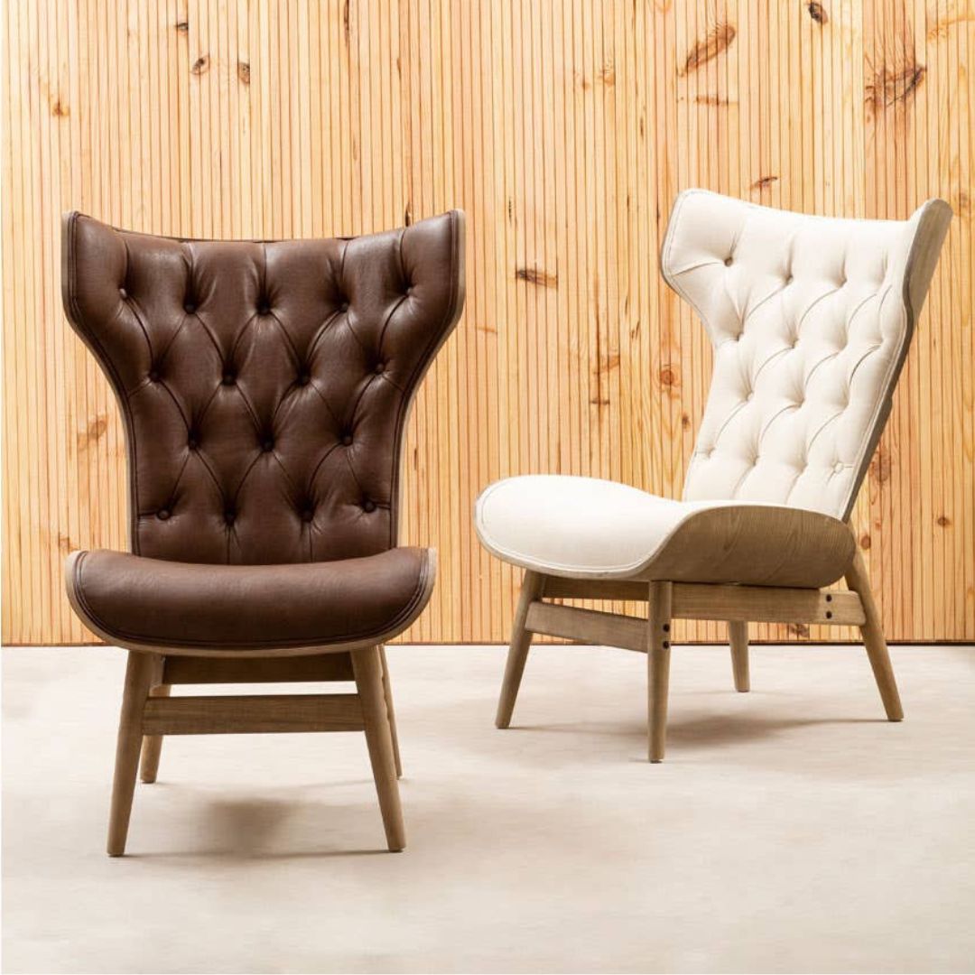 Carlton Tufted Wingback Lounge Chair – Beige &amp; Elmwood - INSIDE HOUSE