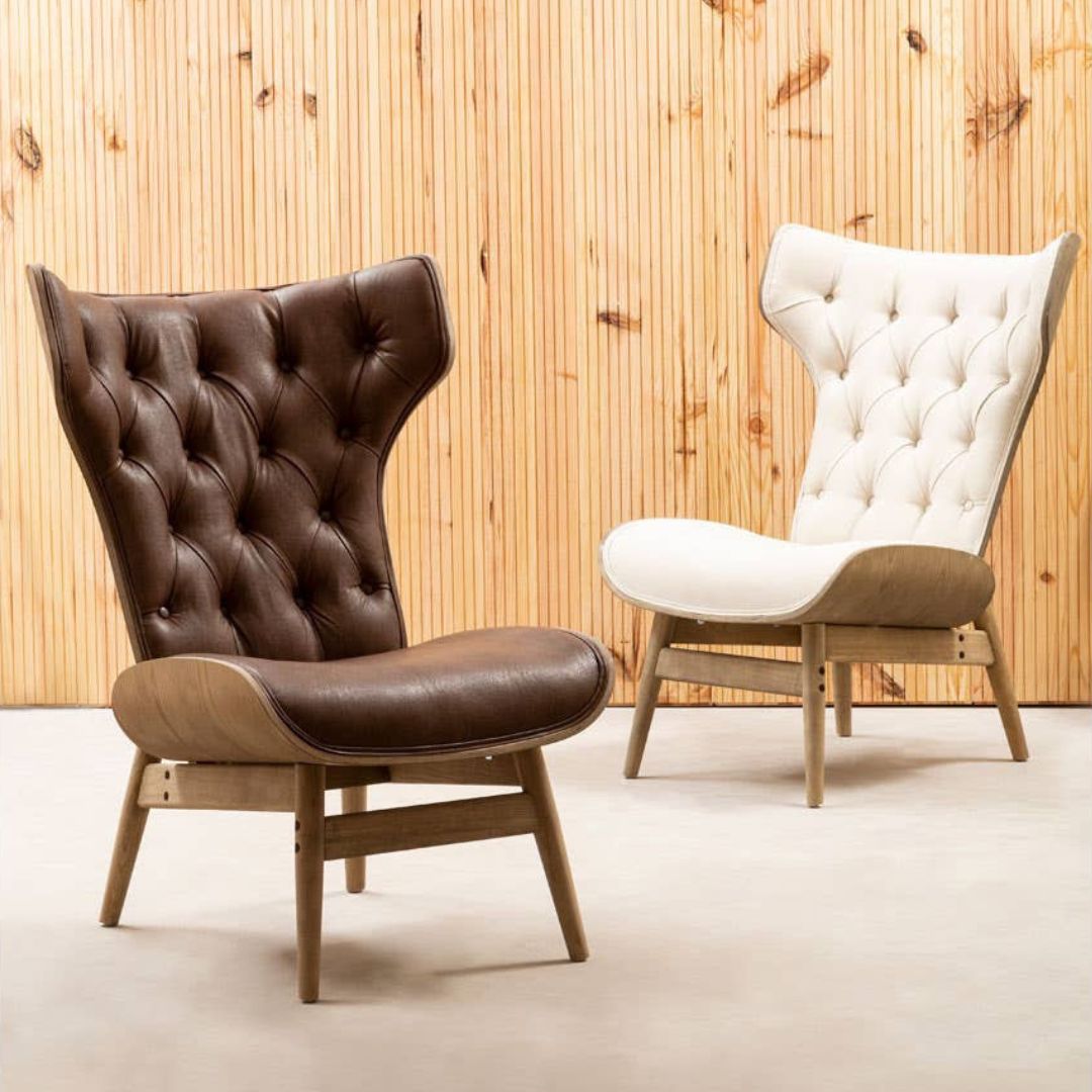 Carlton Tufted Wingback Lounge Chair – Beige &amp; Elmwood - INSIDE HOUSE