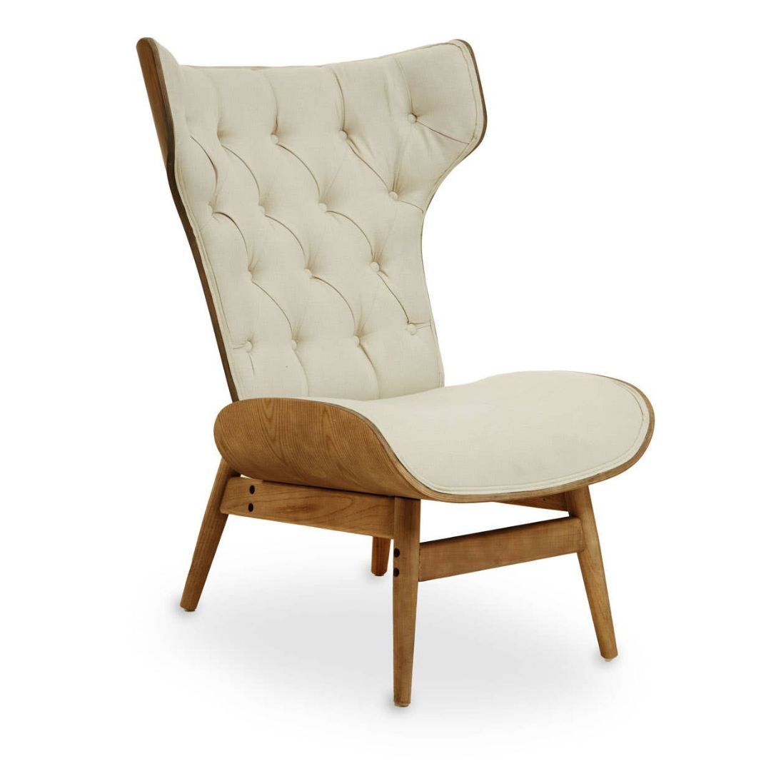 Carlton Tufted Wingback Lounge Chair – Beige & Elmwood - INSIDE HOUSE