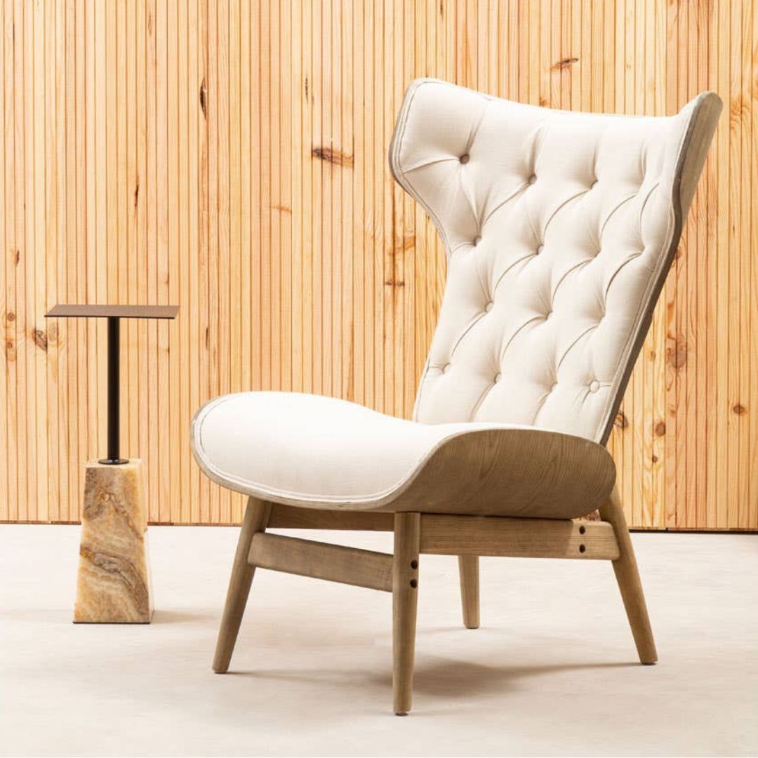 Carlton Tufted Wingback Lounge Chair – Beige &amp; Elmwood - INSIDE HOUSE