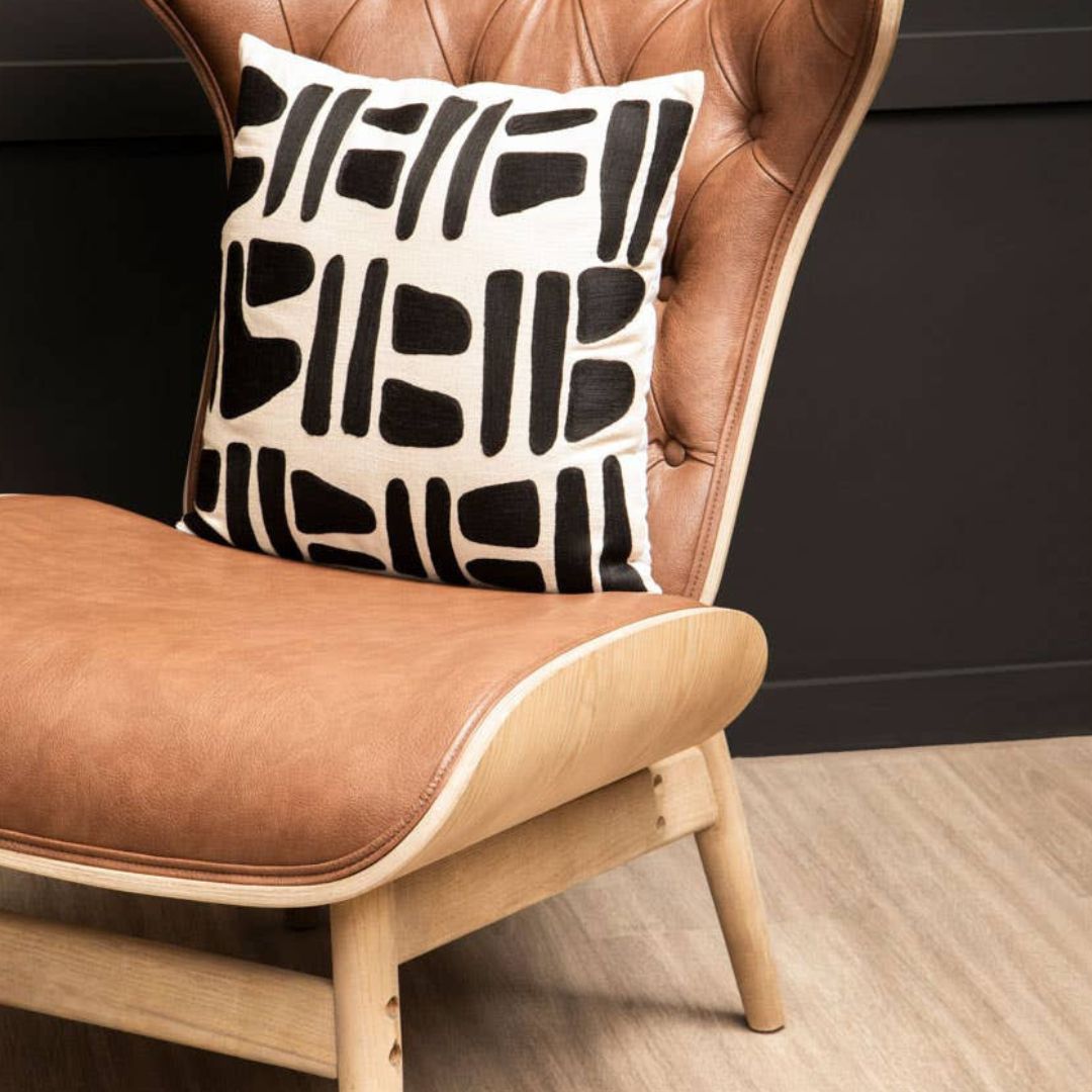 Carlton Tufted Wingback Lounge Chair – Brown Leather Effect &amp; Elmwood - INSIDE HOUSE
