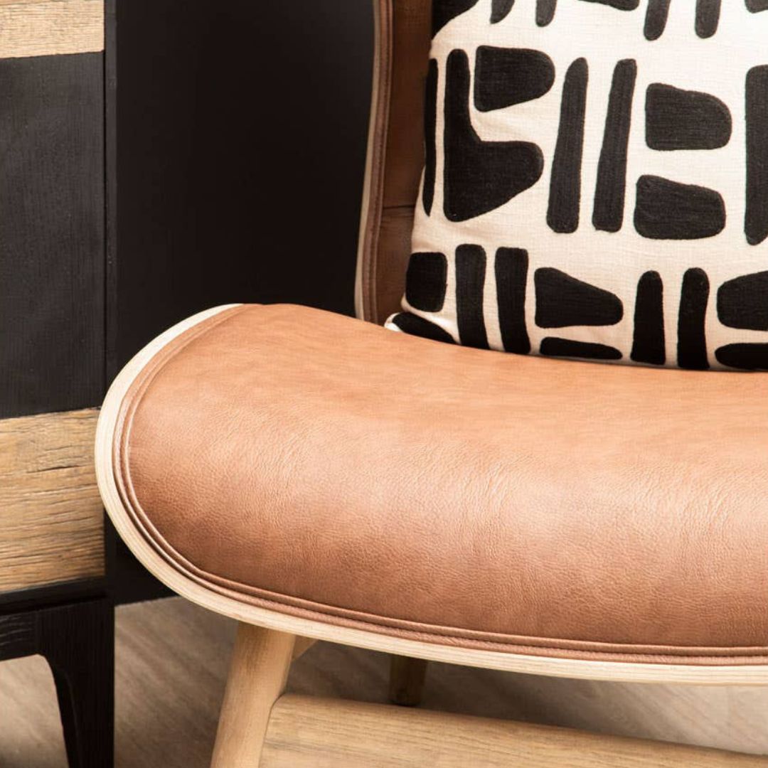 Carlton Tufted Wingback Lounge Chair – Brown Leather Effect &amp; Elmwood - INSIDE HOUSE