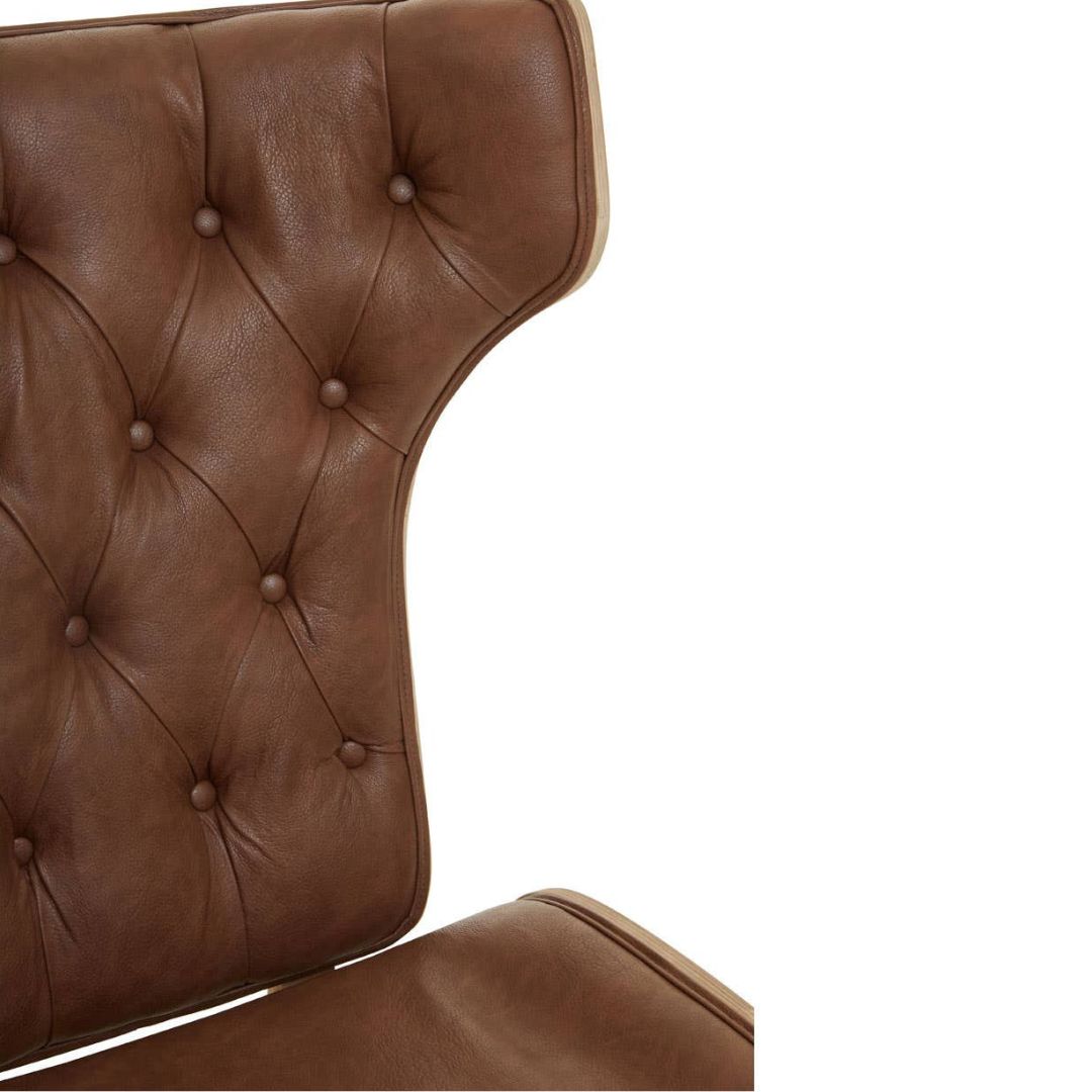 Carlton Tufted Wingback Lounge Chair – Brown Leather Effect &amp; Elmwood - INSIDE HOUSE
