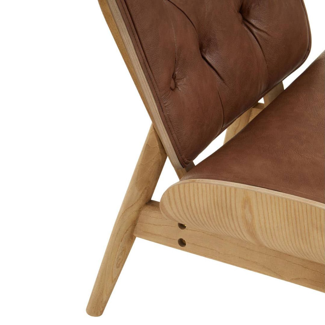 Carlton Tufted Wingback Lounge Chair – Brown Leather Effect &amp; Elmwood - INSIDE HOUSE