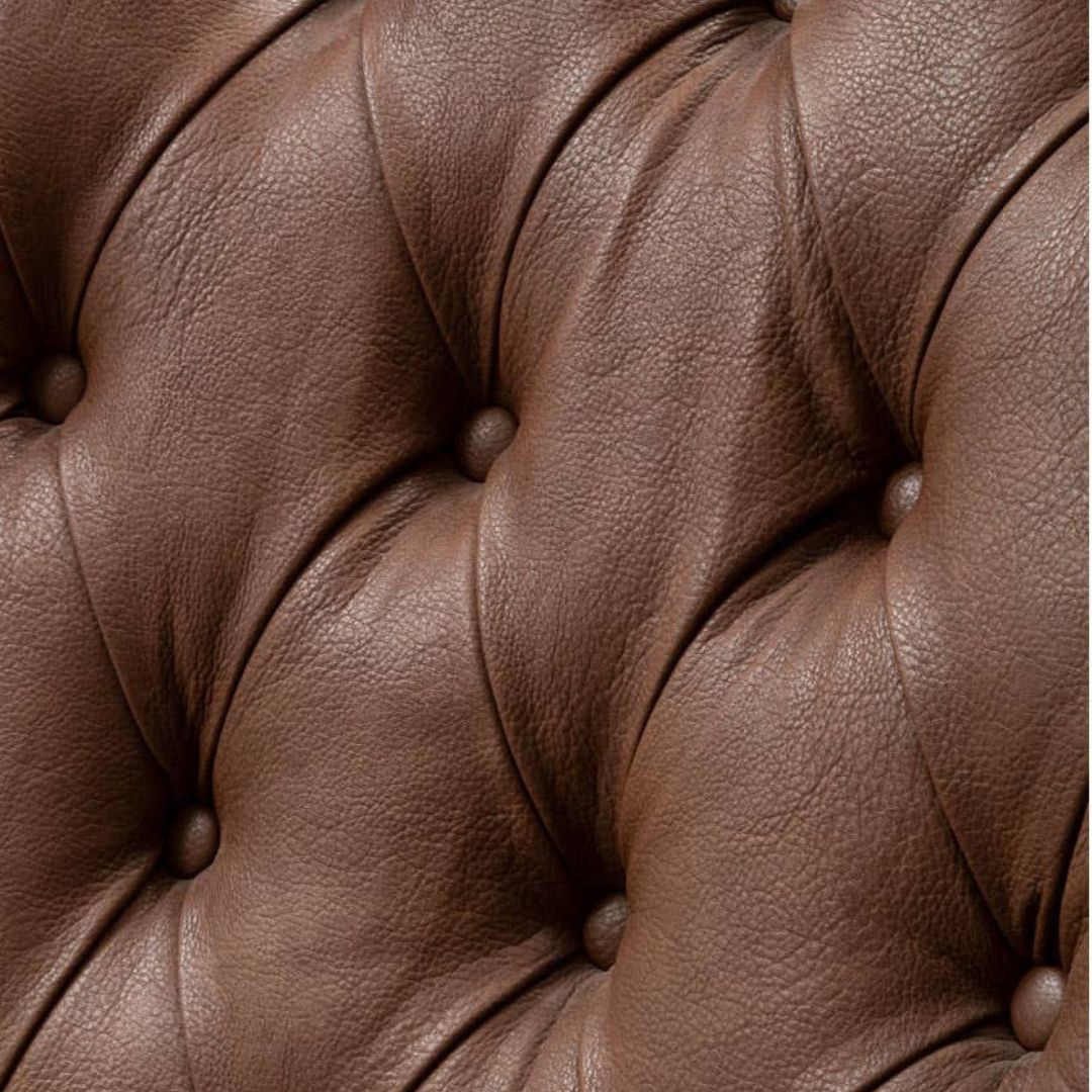 Carlton Tufted Wingback Lounge Chair – Brown Leather Effect &amp; Elmwood - INSIDE HOUSE