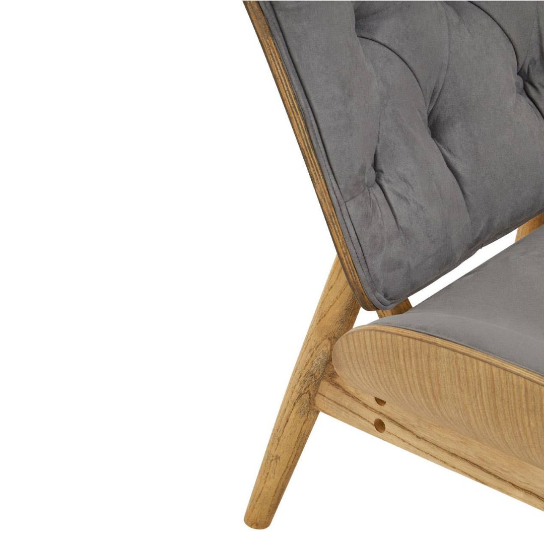 Carlton Tufted Wingback Lounge Chair – Dark Grey Velvet &amp; Elmwood - INSIDE HOUSE