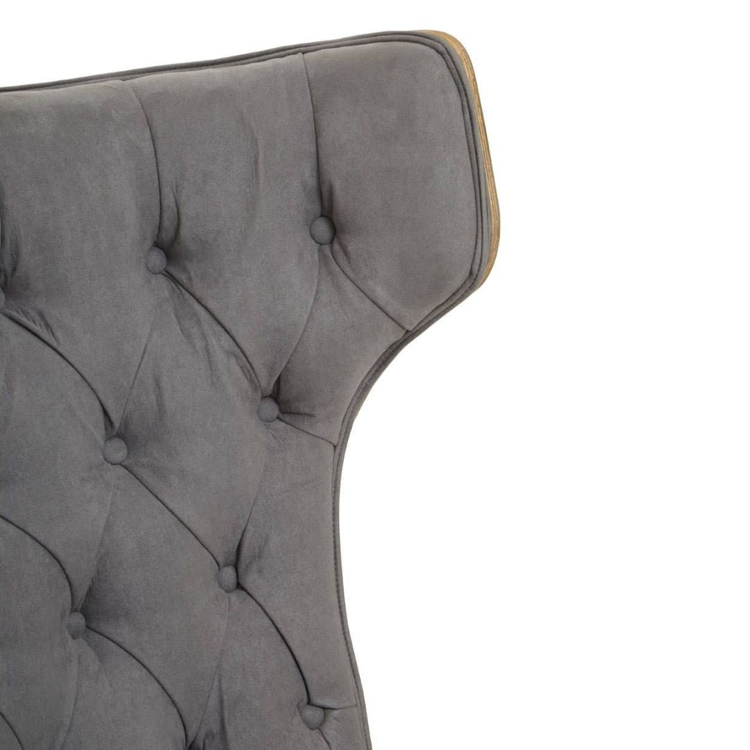 Carlton Tufted Wingback Lounge Chair – Dark Grey Velvet &amp; Elmwood - INSIDE HOUSE