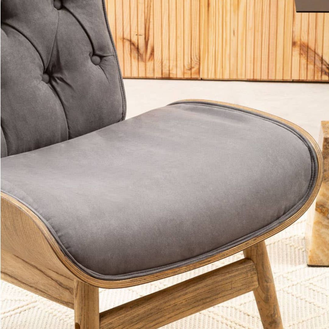 Carlton Tufted Wingback Lounge Chair – Dark Grey Velvet &amp; Elmwood - INSIDE HOUSE