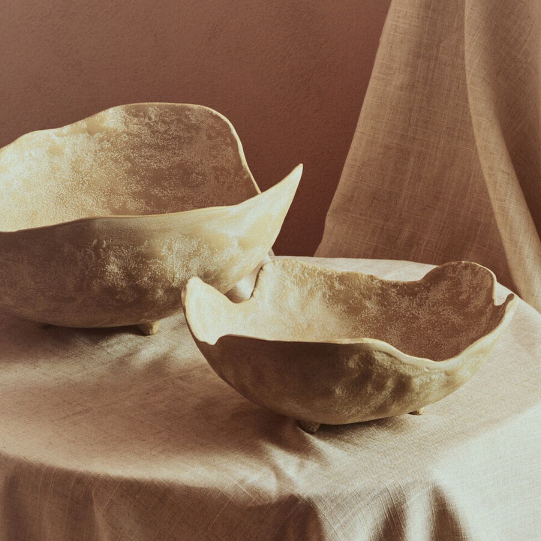 Cavello Distressed Whitewash Sculpted Bowls - Set of Two