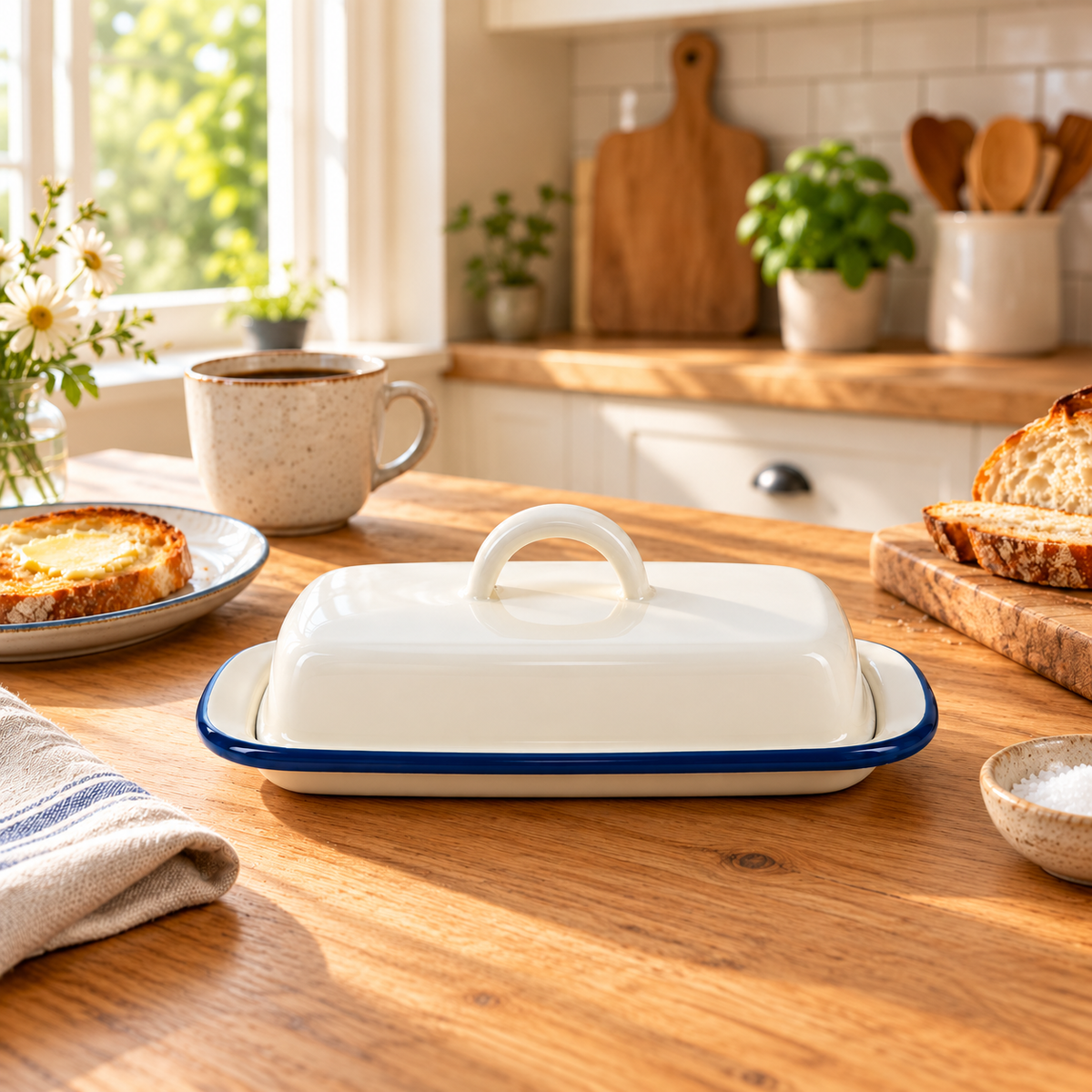 Enamel butter dish - Blue - With Lid