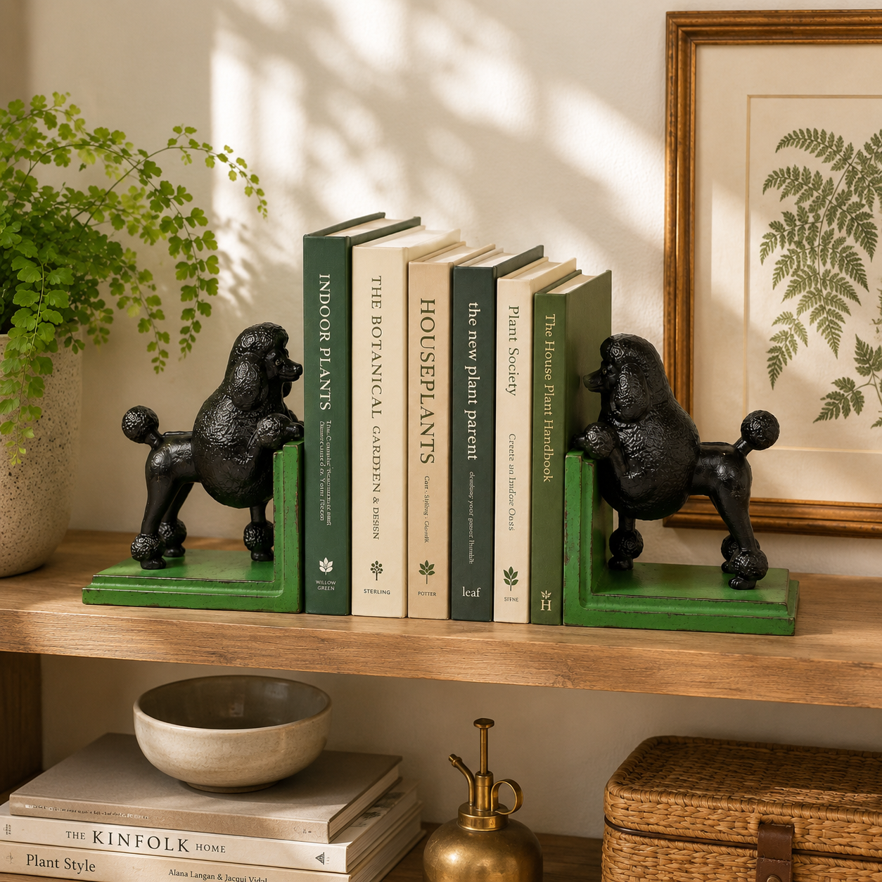 Cast Iron Antiqued Pair of Black Poodle Bookends
