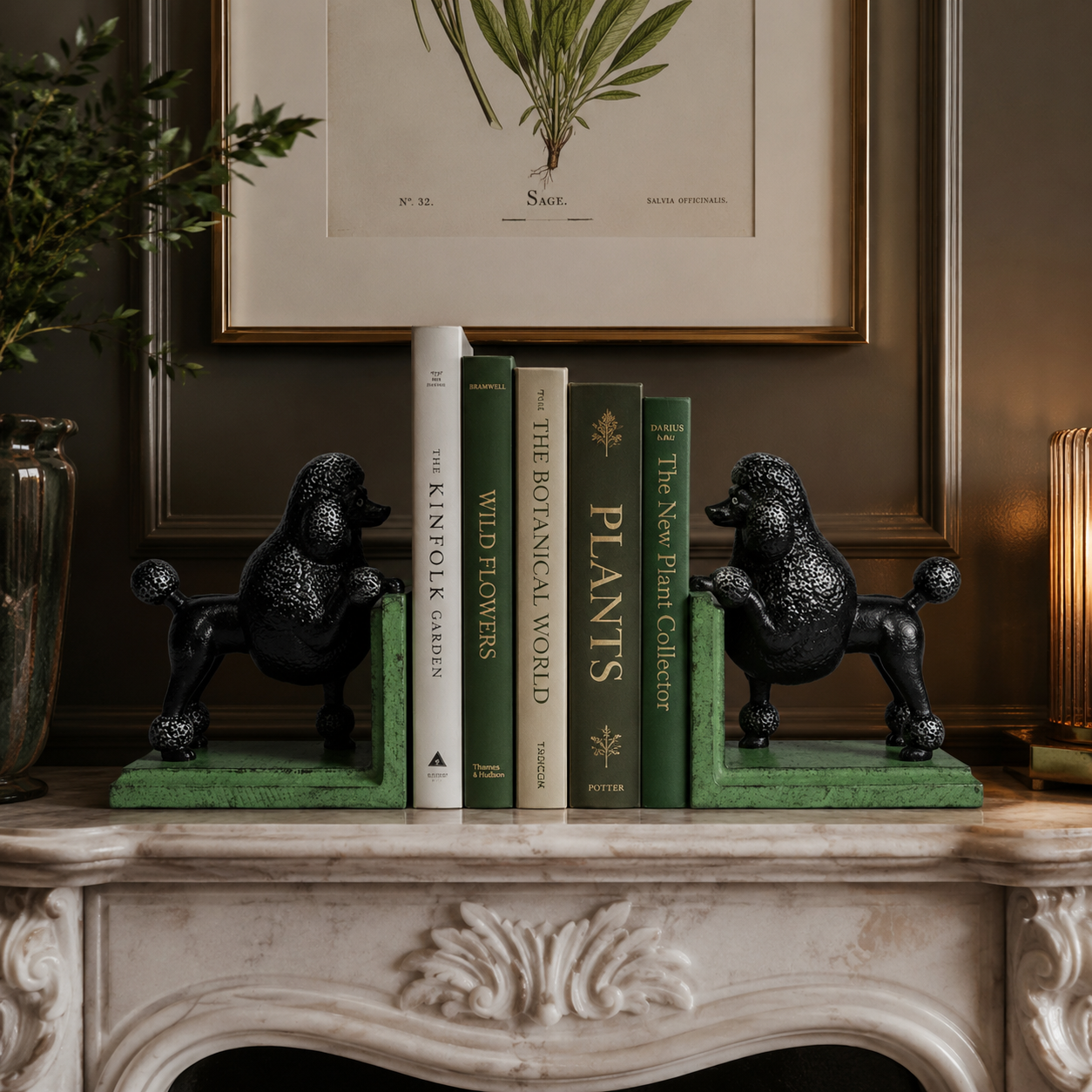 Cast Iron Antiqued Pair of Black Poodle Bookends