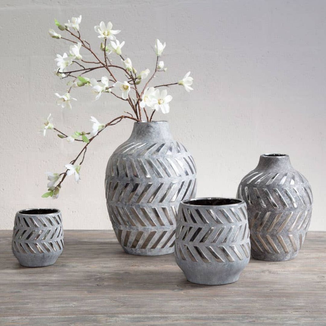 Elaro Metallic Chevron Ceramic Vase - Low