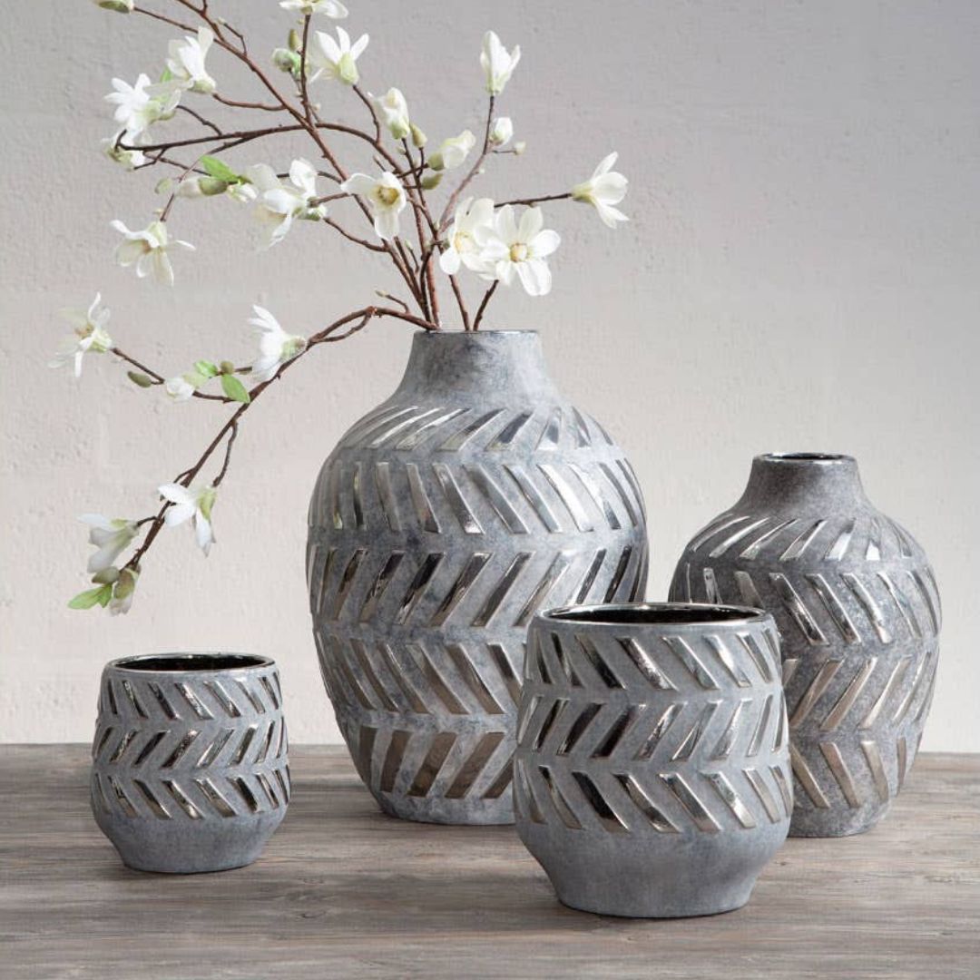 Elaro Metallic Chevron Ceramic Vase - Tall