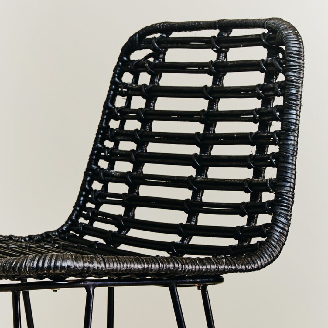 Elio Natural Rattan Bar Chair – Black &amp; Metal Frame