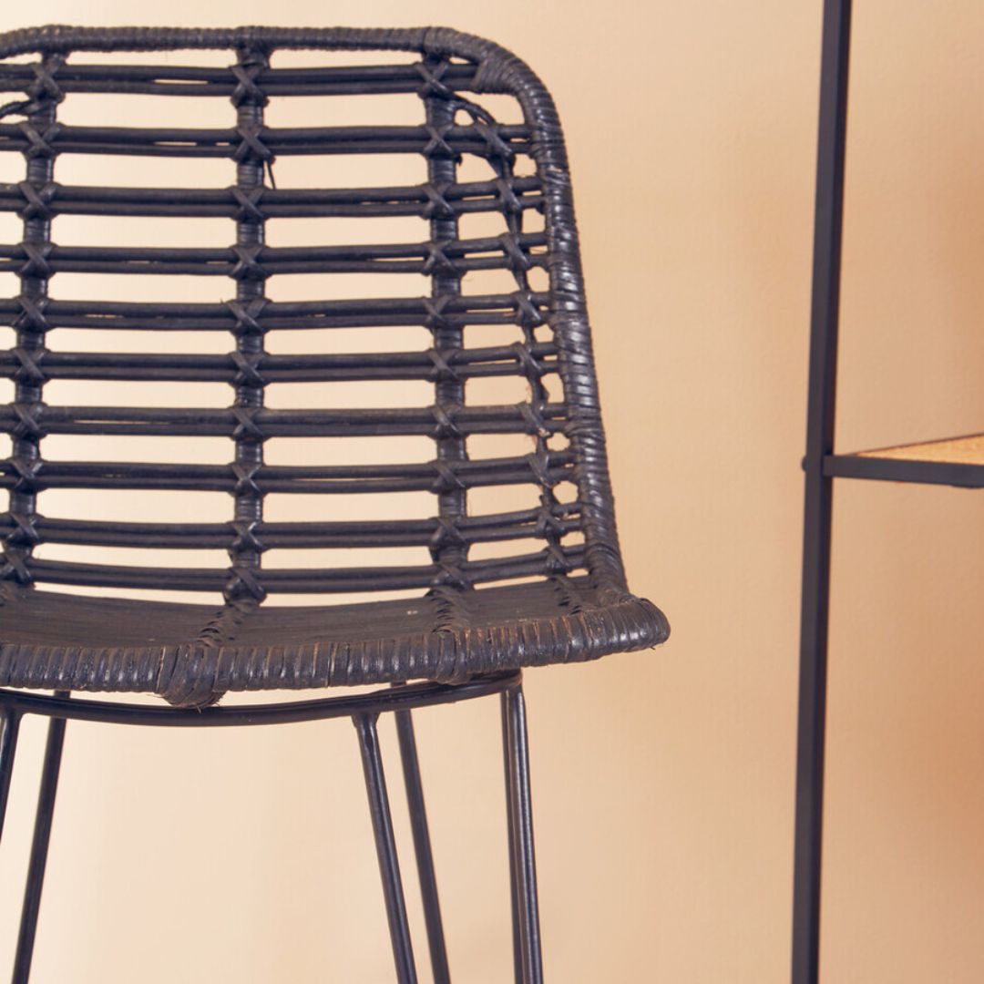 Elio Natural Rattan Bar Chair – Black &amp; Metal Frame