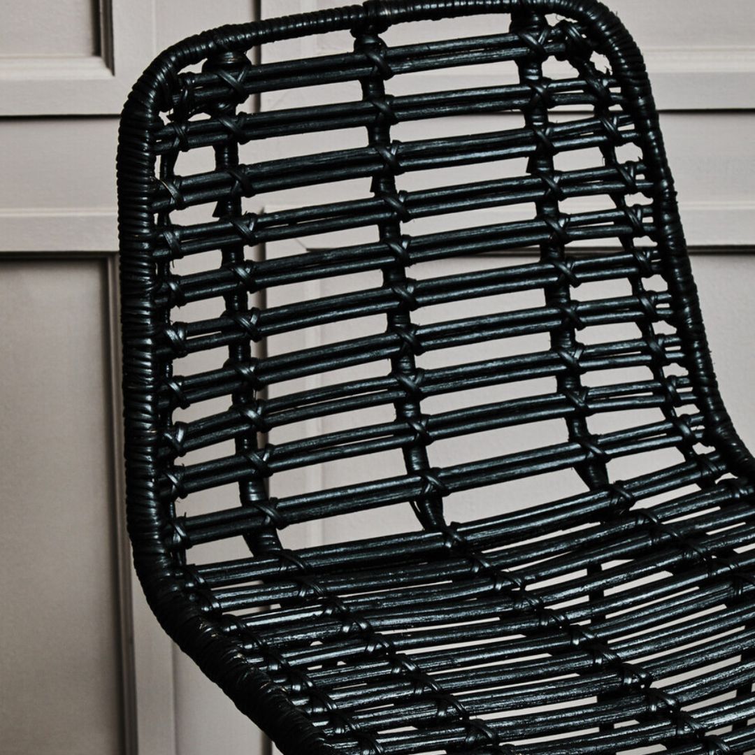 Elio Natural Rattan Bar Chair – Black &amp; Metal Frame