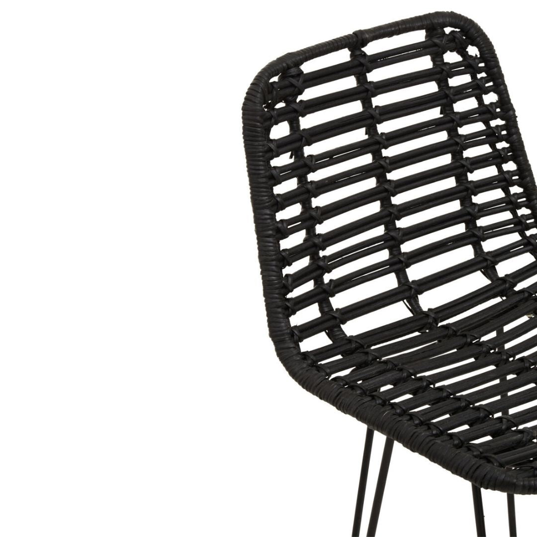 Elio Natural Rattan Bar Chair – Black &amp; Metal Frame
