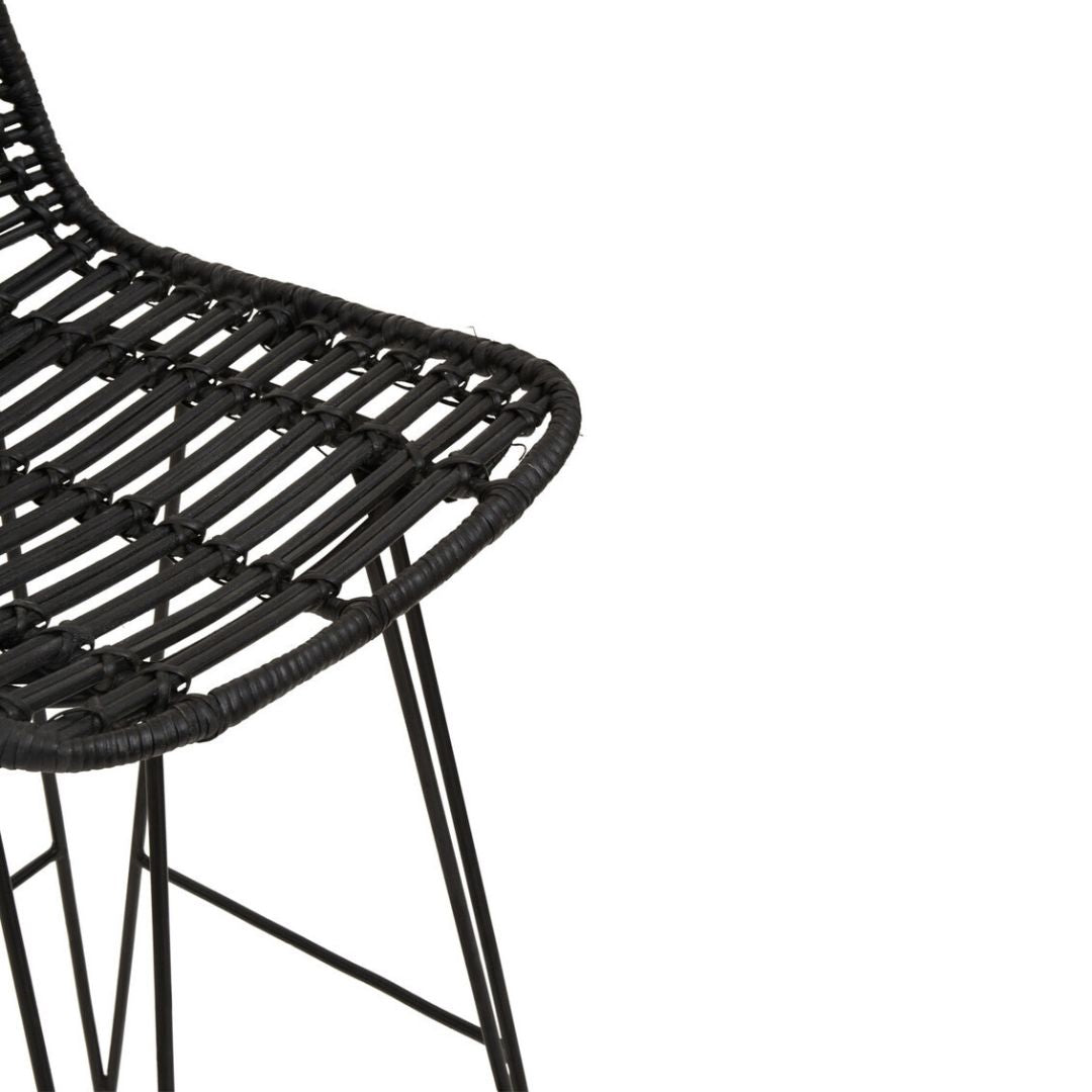 Elio Natural Rattan Bar Chair – Black &amp; Metal Frame