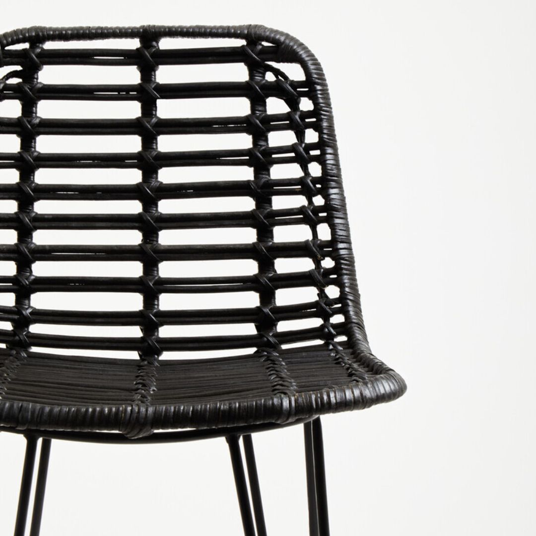 Elio Natural Rattan Bar Chair – Black &amp; Metal Frame
